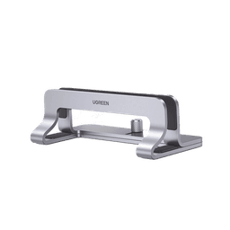 Soporte Vertical para Laptop / Adecuado para escritorio / Anchura Ajustable (12-26mm) / Amplia compatibilidad / Anti-Arañazos / Anti-Deslizante /Ajustable Mediante Tornillos / Color Plata / Aluminio + Silicona