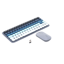Paquete de Teclado y Mouse | 85 teclas en Español | Bluetooth y 2.4GHz |  Mouse Ambidiestro  | Sensor de DPI ajustable | Efectos de Iluminación del Teclado | Amplia compatibilidad | Color Azul.