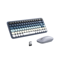 Paquete de Teclado y Mouse | 85 teclas en Español | Bluetooth y 2.4GHz |  Mouse Ambidiestro  | Sensor de DPI ajustable | Efectos de Iluminación del Teclado | Amplia compatibilidad | Color Azul.