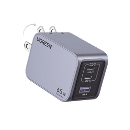 Cargador de 65W serie Nexode Pro | 3 Puertos de Carga Rápida | 2 USB-C | 1 USB-A | Tecnología GaNInfinity | PD3.1 de 65W / QC4.0 | Tecnología de Protección Térmica | Optimiza la Carga | Caja de Aluminio | Incluye Cable U