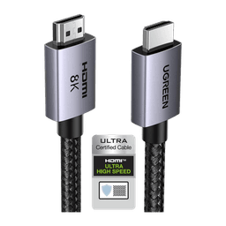 Cable HDMI 2.1 de 8K@60Hz | 2 m | 48Gbps | HDR10+ | 3D Inversivo| eARC | Dolby ATMOS |   VVR | QMS | QFT | ALLM | 3 modos de Visualización | Certificado HDMI 8K | Niquelado | Nylon Trenzado | Carcasa de Aluminio.