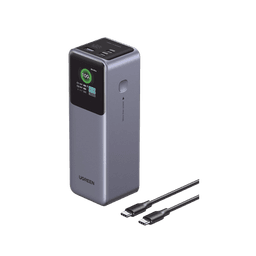 Power Bank de 25000mAh | 3 Salidas 200W Max. | USB-A + 2 USB-C | PD 3.0, QC3.0 | FCP | SCP | Pantalla Inteligente | Carcasa Ignifuga | Color Gris | Incluye Cable USB de 50cm | Carga tu Laptop de Manera Segura.