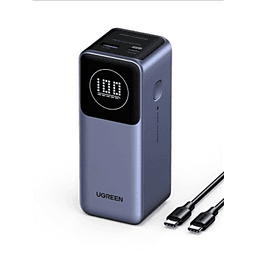 Power Bank de 12000mAh | 2 Salidas 100W Max. | USB-A + 1 USB-C | PD 3.0 | QC3.0 | FCP | SCP | Pantalla Inteligente | Carcasa Ignifuga | Color Gris | Incluye Cable USB de 50cm | Carga tu Laptop de Manera Segura.