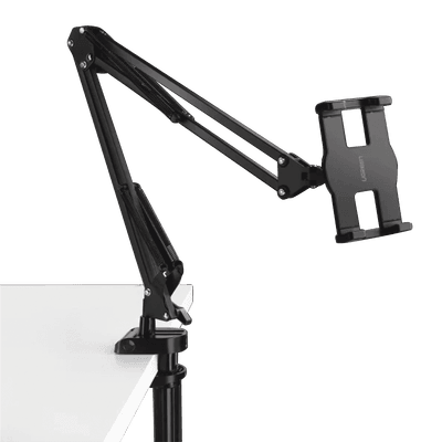Soporte para Tableta con Brazo tipo Perezoso / Brazo Ajustable y Cabezal de 360° / 3 Perillas de Ajuste / Soporta dispositivos de 4'' a 12.9'' de hasta 1.5 KG / ABS + Metal de Alta Calidad.
