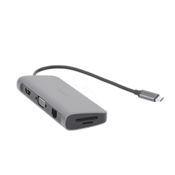 HUB USB-C (Docking Station) 10 en 1 | 3 USB-A 3.0 | USB-C PD Carga 100W | HDMI 4K@30Hz | RJ45 (Gigabit Ethernet) | VGA | Lector Tarjeta SD + Micro SD (TF) Uso Simultaneo | Jack Audio 3.5mm | Carcasa de Aluminio.