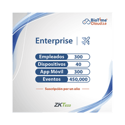 LICENCIA ENTERPRISE BIOTIME CLOUD 2.0  / 300 USUARIOS / 40 DISPOSITIVOS (Licencia Anual)