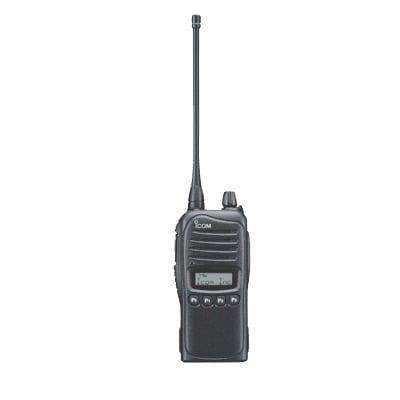 Radio portátil analógico, 4W de potencia, pantalla alfanumérica, 128 canales, rango de frecuencia 450-512 MHz.