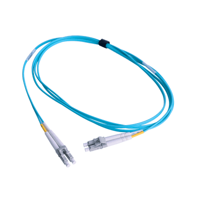 Jumper de Fibra Óptica Multimodo 50/125 OM3 XGLO, LC-LC Duplex, OFNR, Color Aqua, 1 Metro